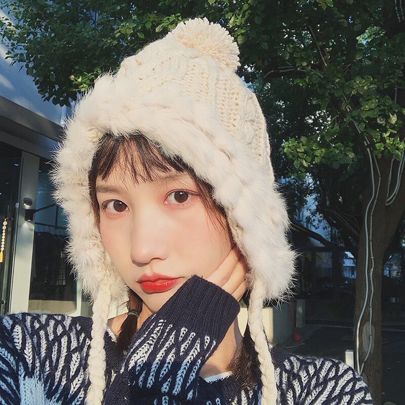 ウールオータムウィンターファーニット 帽子 ふわふわ 秋物 冬物 ブラック・アイド・ピーズ2756571012