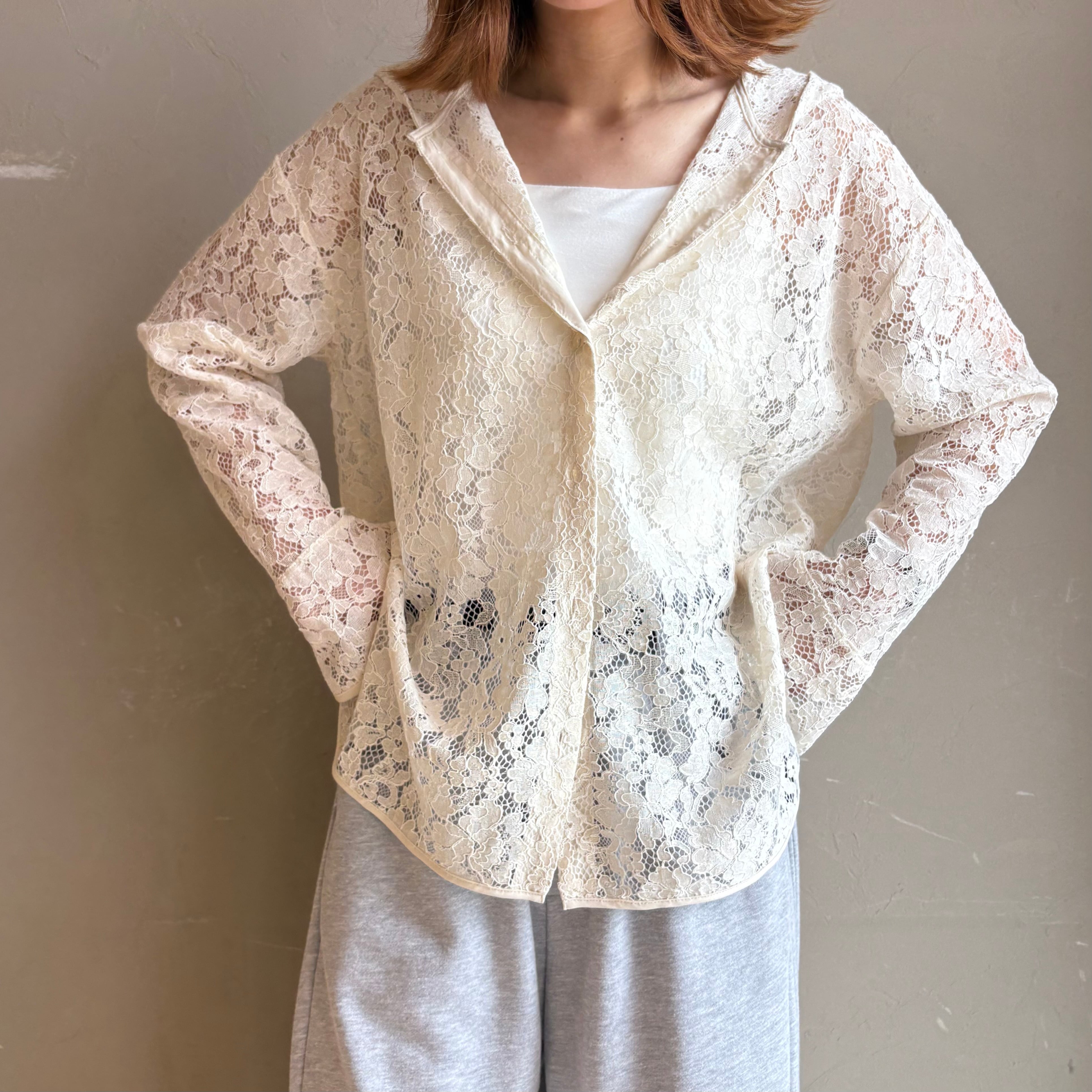 【 hunch 】メッシュパターンレースフーディカーディガン