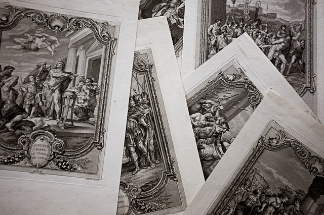 1780s フランス 33c 繊細な歴史的銅版画 図版 コリオラヌスへの嘆願 カルナヴァル博物館所蔵 アンティーク