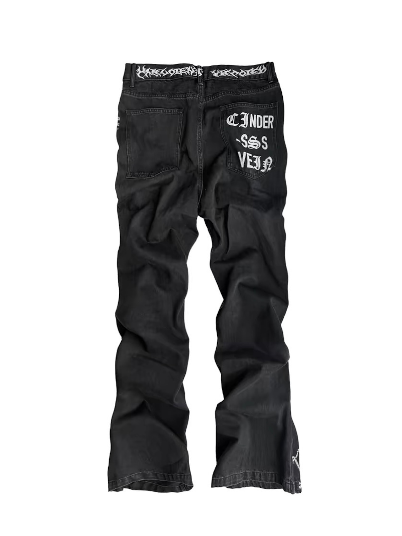 【CinderVein】Demon Skull Graffiti Print Flare Denim Pants