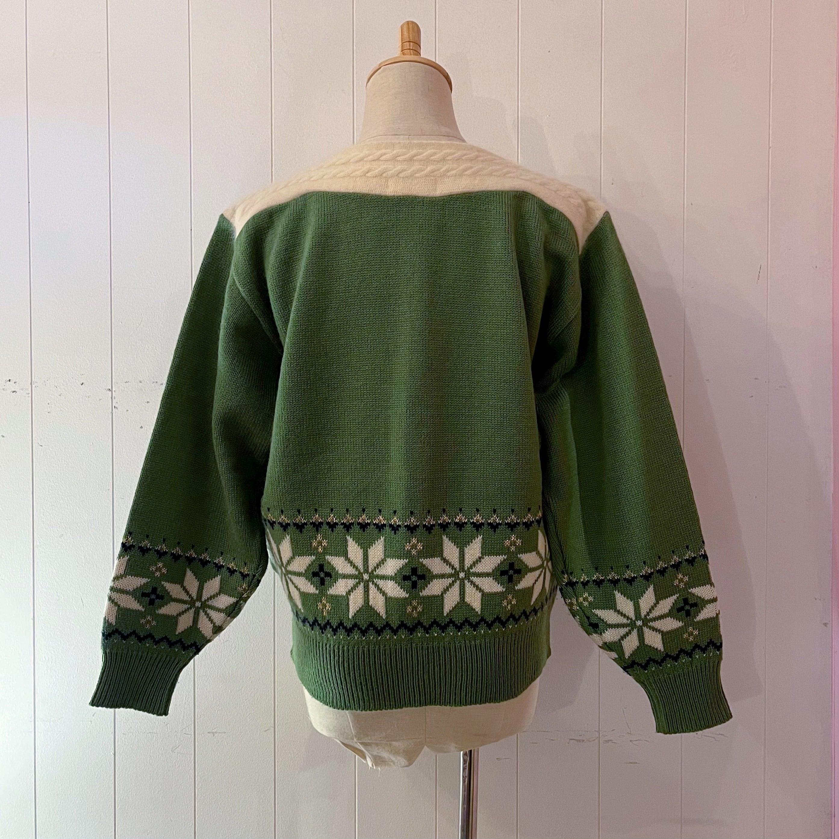 snowflake boat neck knit sweater