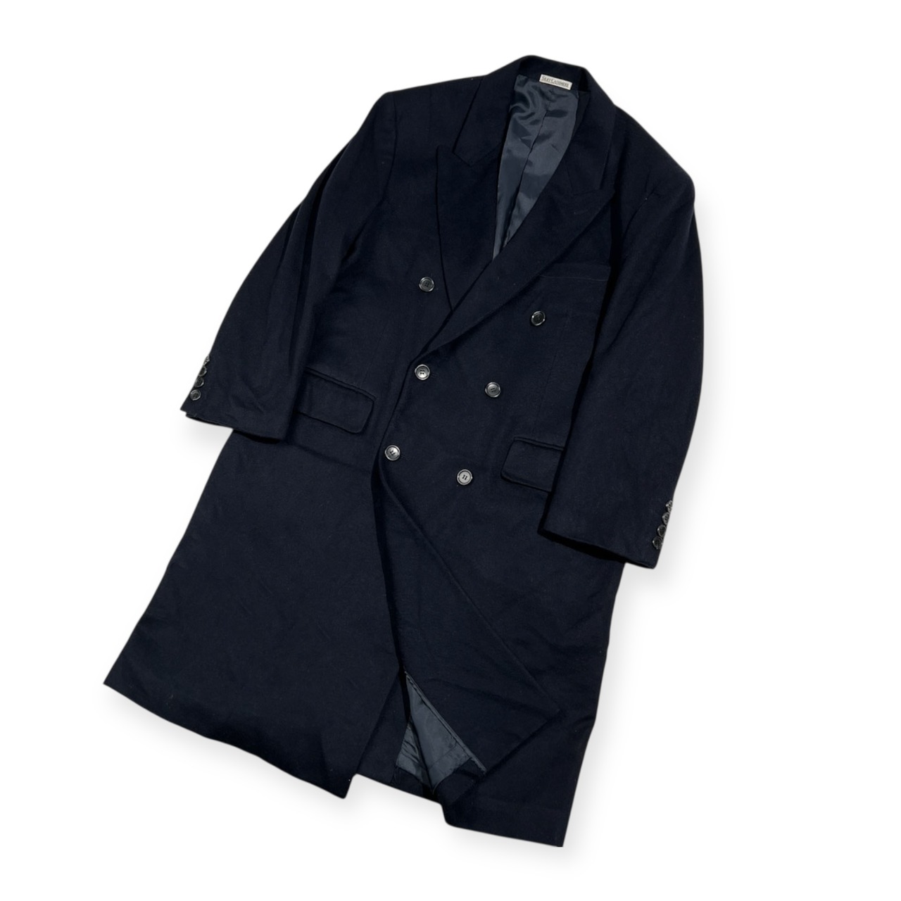 カシミヤ100% Silky Cashmere シルキー カシミア ダブル チェスターコート サイズ L /濃紺 ネイビー/メンズ