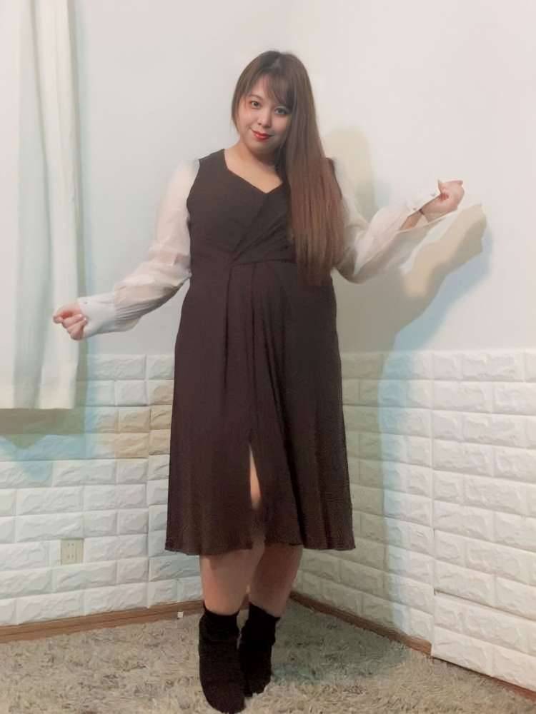 フレンチレトロ 深スリットミモレ丈 ニットワンピース 大人可愛い 大きいサイズ 韓国 CH5175