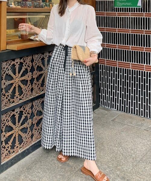 【3サイズ】ギンガムチェックワイドスカパン