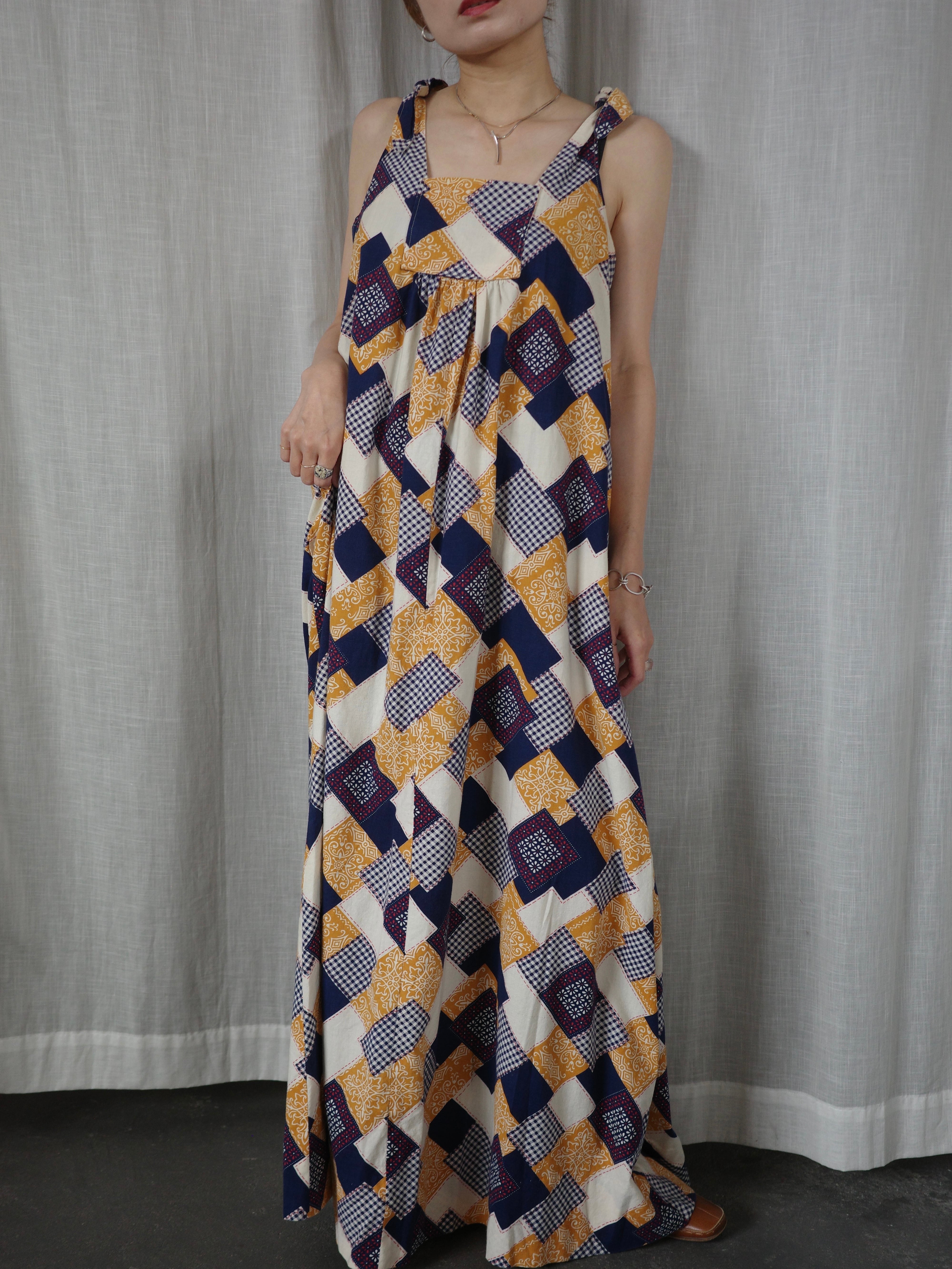 <vintage>patchwork maxi dress