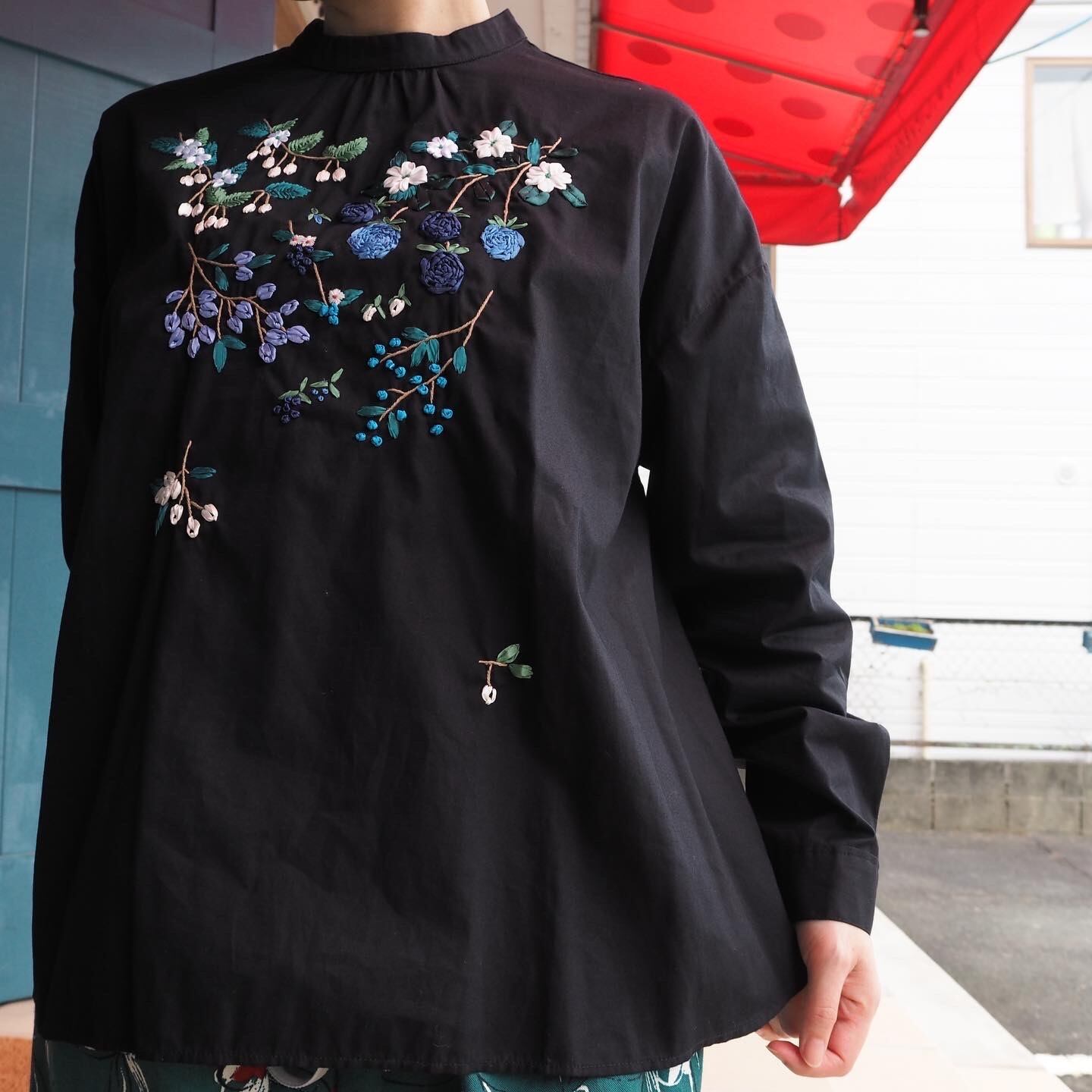 バンドカラーシャツ オーダー詳細 ブラウス 型紙 bulle de savon 夜の