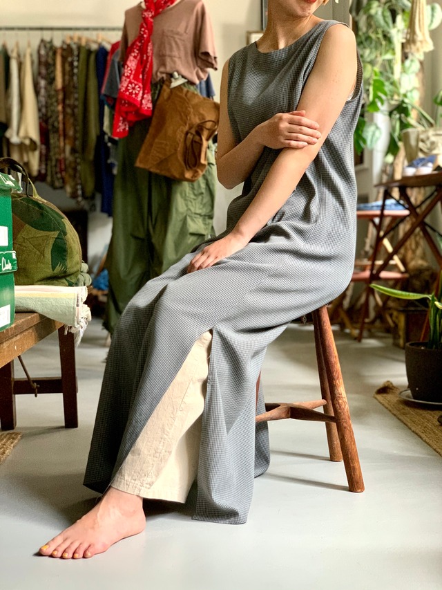 80’s old “n/s maxi rayon one piece ” “check pattern”