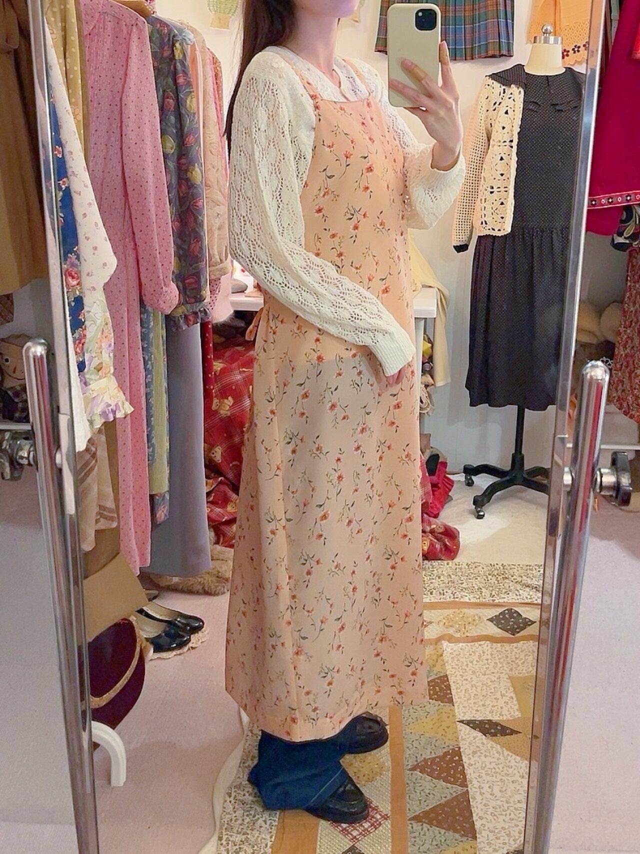 pink flower apron one-piece