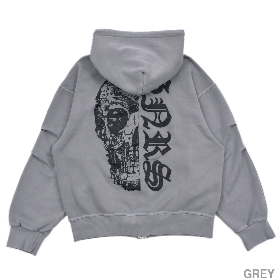 SKULLピグメントZIPパーカー(裏起毛) | VOLCAN&APHRODITE