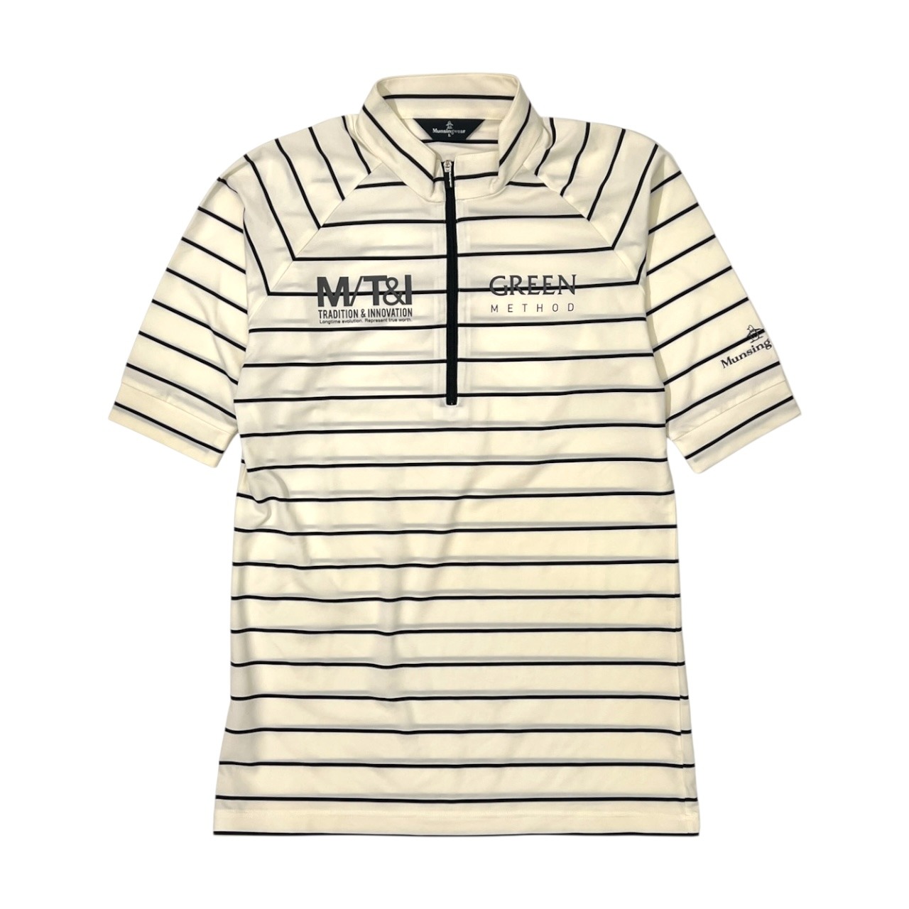 Munsingwear マンシングウェア ボーダー ハーフジップ ドライ 半袖ポロシャツ L/ホワイト