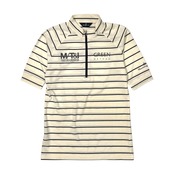 Munsingwear マンシングウェア ボーダー ハーフジップ ドライ 半袖ポロシャツ L/ホワイト