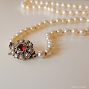 アンティークジュエリー 9ctゴールド アコヤ真珠 天然ロードライトガーネット ネックレス(ソーティングメモ付)