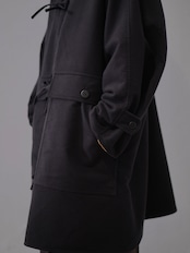 METHO - Front-Open Hooded Coat :Black|コットンシルク/紐留めフロント/ワークポケット