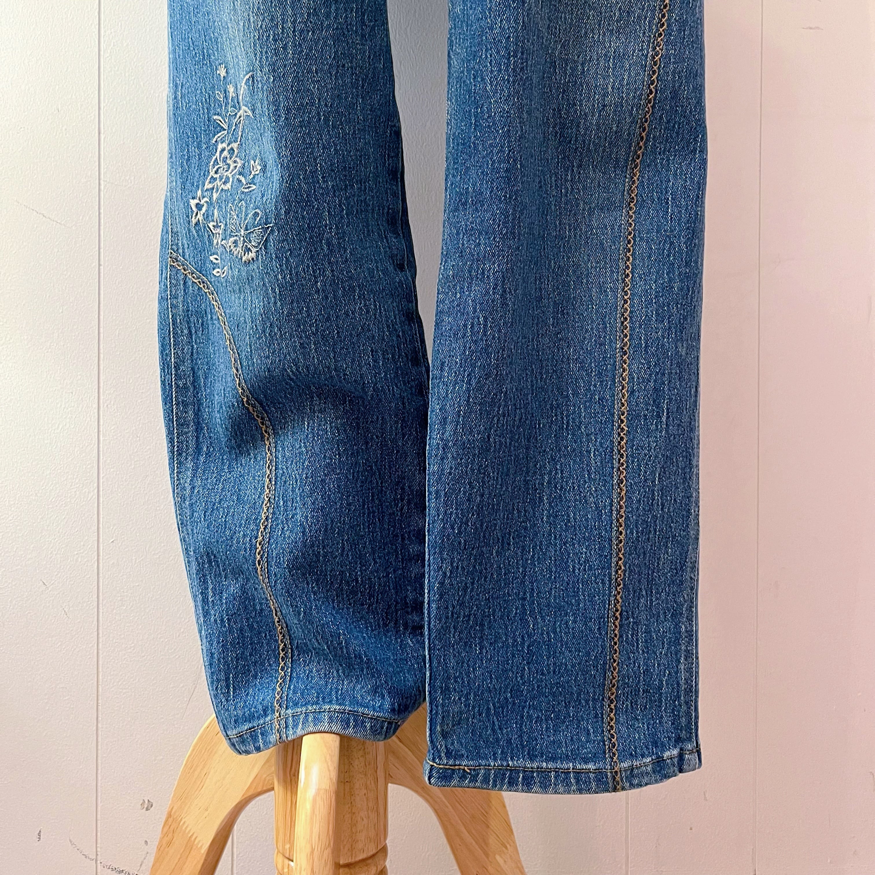 butterfly embroidery denim pants