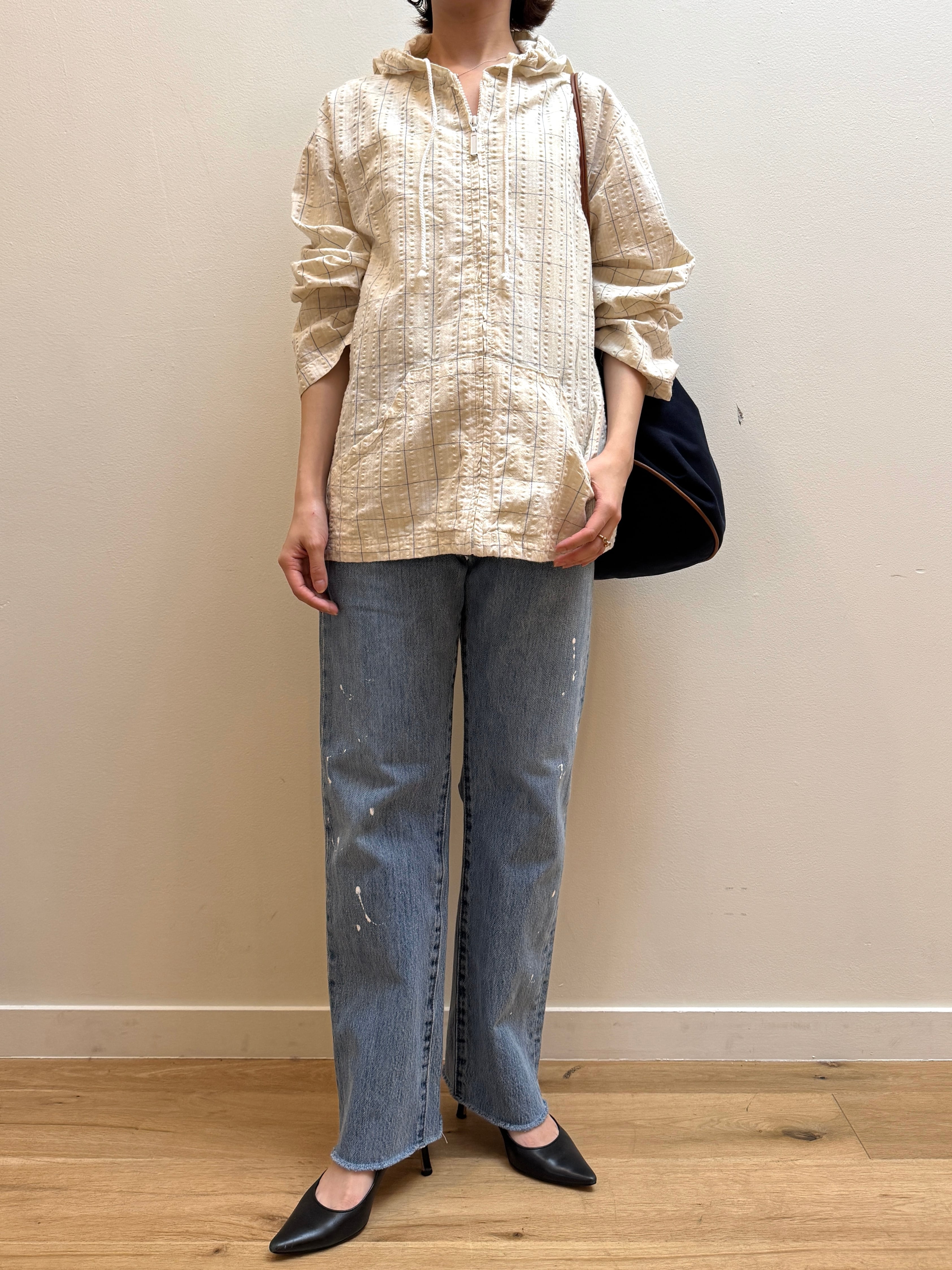 JK11-1 USED CHECK JACKET -ECRU×BLUE-