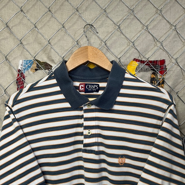 CHAPS   半袖ポロシャツ　メンズL-XL相当　ボーダー柄　古着　メンズ　レディース