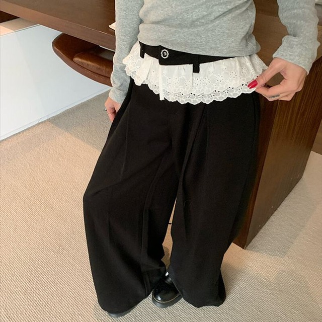 Frill waist tuck wide pants　M434