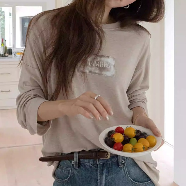 長袖 ヒップ丈 ロゴプリント Tシャツ 3color ATO0174