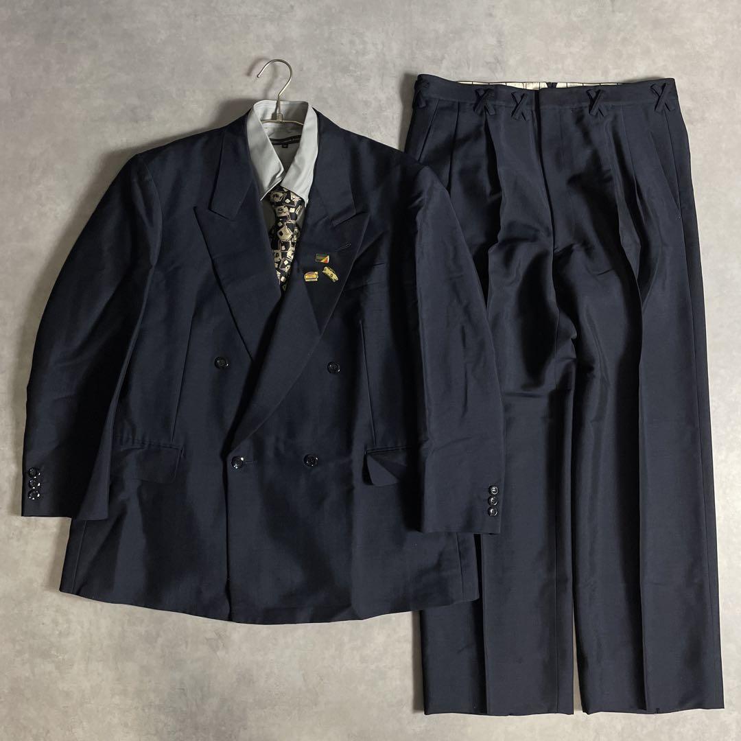 80s-90s スーツ ダブル セットアップ成人式vol.201 ネイビーグレー