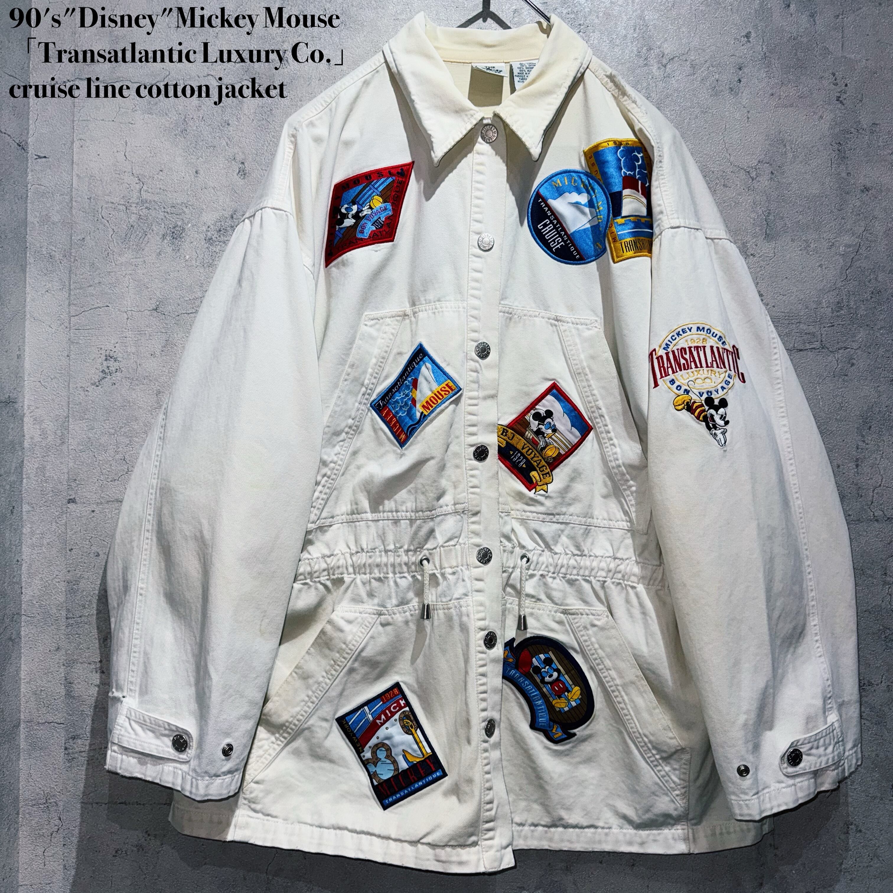 90's"Disney"Mickey Mouse 「Transatlantic Luxury Co.」cruise line cotton jacket