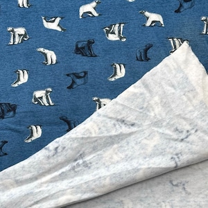 ★CT211◆オーダー50cm単位◆綿アクリル混ダンボール裏起毛ニット生地◆シロクマ◆ブルー