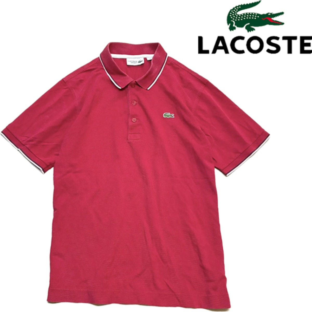 1点物 ラコステLacosteエンジ半袖ポロシャツ古着4メンズMLレディースOKアメカジ90sストリート中古ワニワンポイントフレンチブランド ...