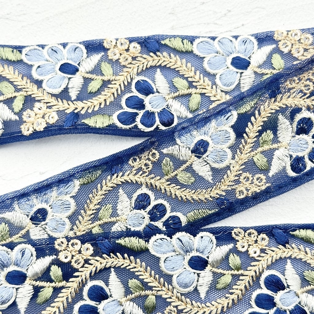 グレープ [ブルー]インド刺繍リボン※2mカット済み有り 2895 | インド