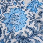 ブロックプリント生地【50cm単位】インド綿  片耳デザイン付き 花柄 白×水色 #55023-WT1