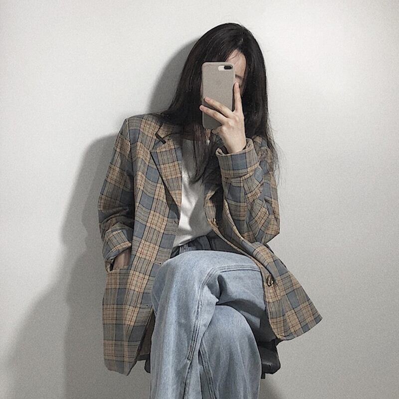 スタイルスプリングルーズ格子柄ジャケット レディース 春物 試着室3962078865