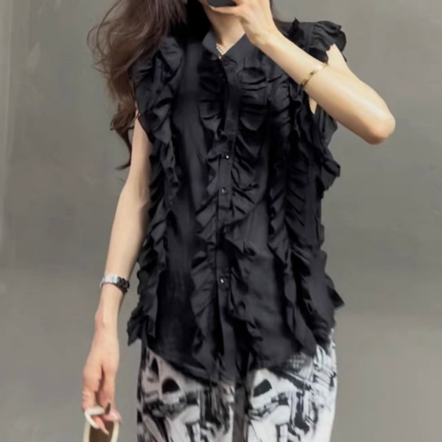 frill no-sleeve blouse　＜t1629＞