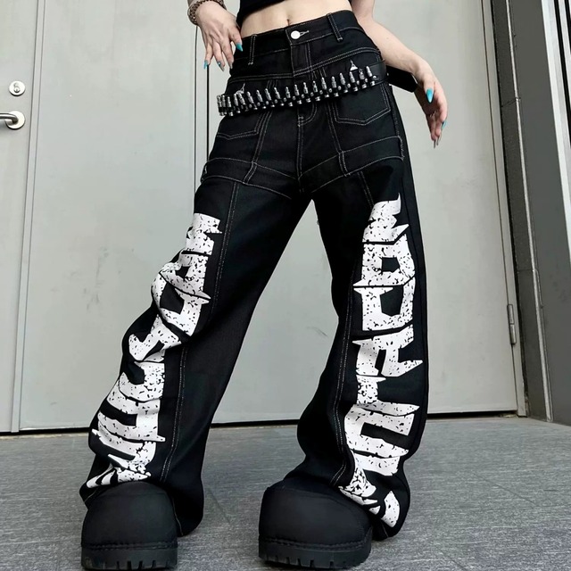 グランジビッグロゴパネルラインワイドデニムパンツ 1col R02912