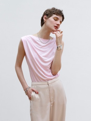 sheer shirring sleeveless tops（pink）