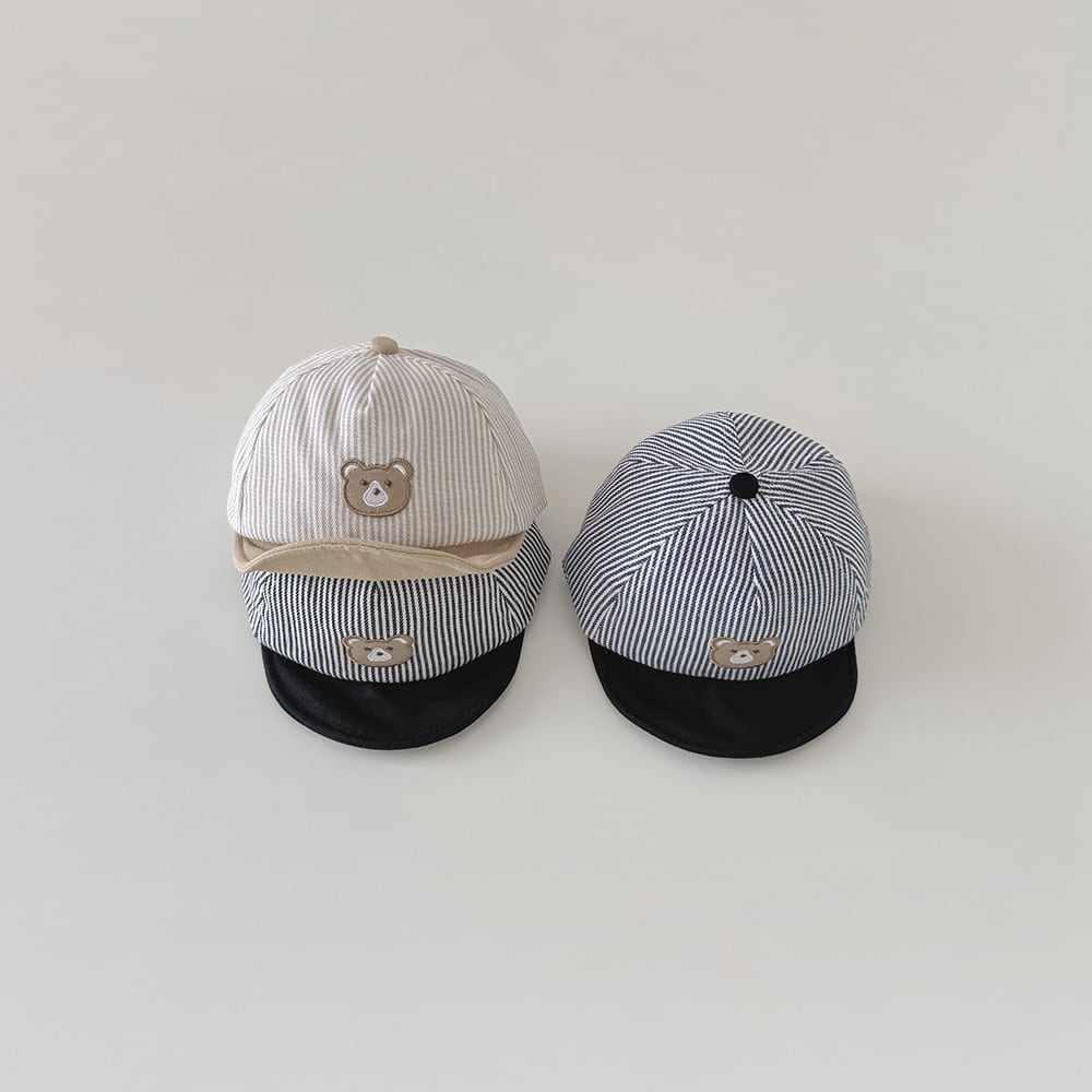 【HAT】ストライプクマ柄帽子