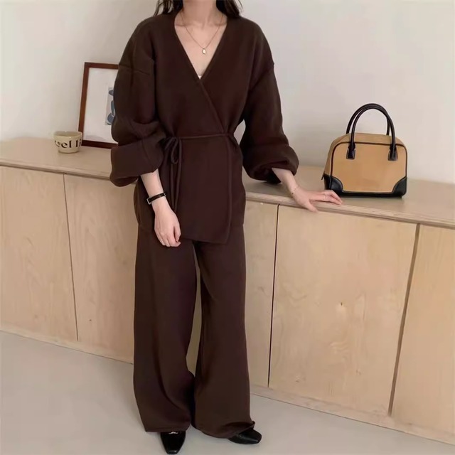 カーディガンコート・ワイドレッグパンツ２点セットアップ ◆4col　YH8688