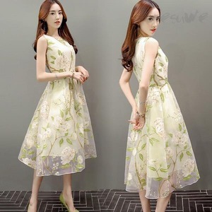 ★送料無料★7号(S)☆ノ－スリ－ブ花柄膝丈ワンピース[OPN4207]