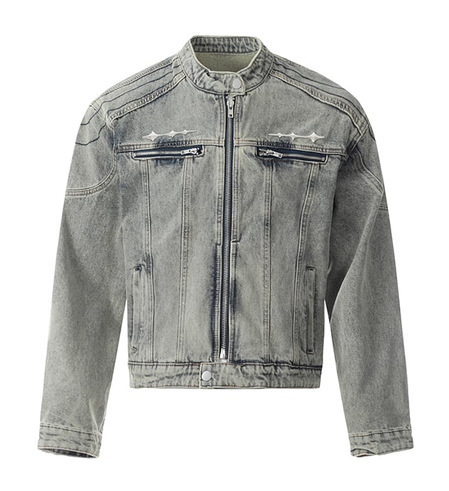 Washed zip denim jacket 0005