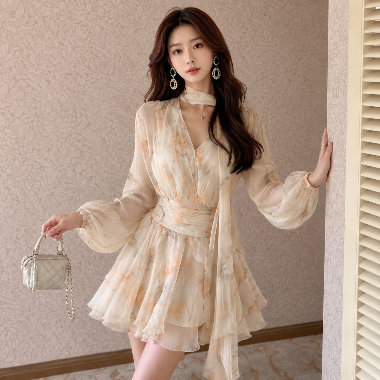 Belted Wrap Frill Mini Dress V3424