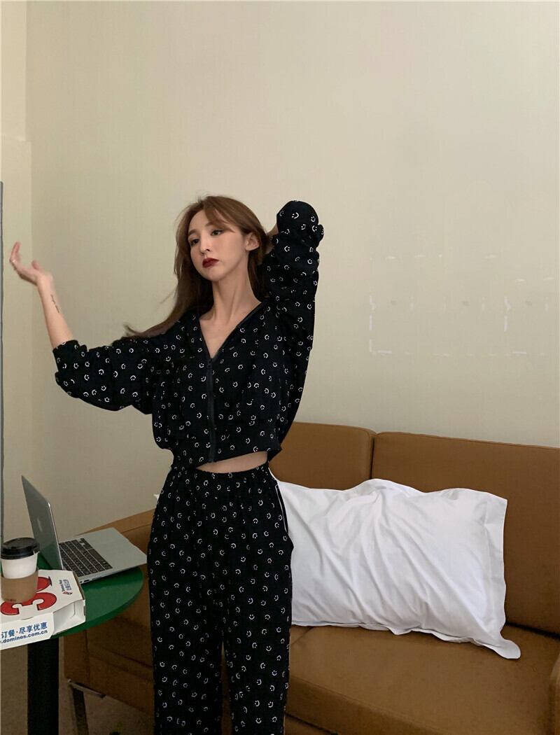 レディーススタイルセーター カーディガンジャケット ハイウェストウェストワイドレッグパンツ スプリング 春物 ワイドパンツ ブラックストロベリース61204451077