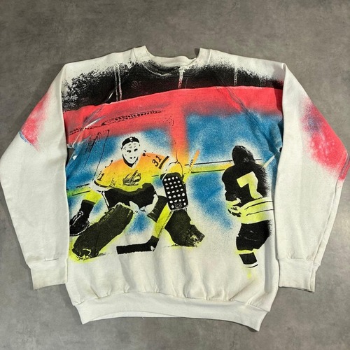90s NHL Ken Wregget 総柄プリント スウェット ホワイト