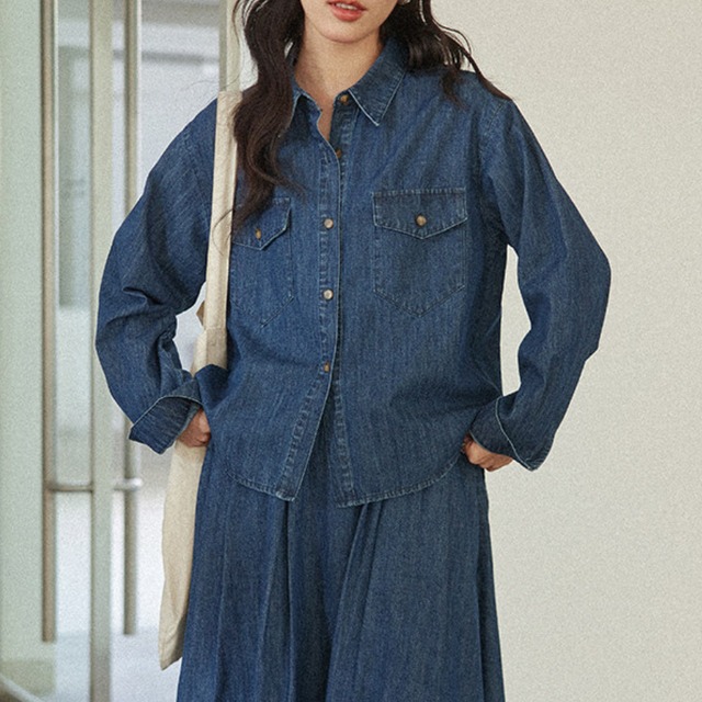 button-front denim shirt　J00486