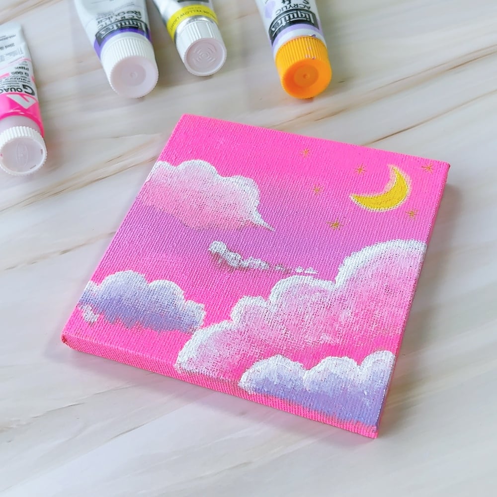 10cm】空と雲 キャンバスアート カラフル アクリル絵の具 ※運気アップ