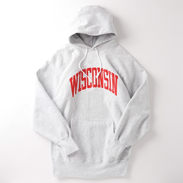 【極美品】90s champion Reverse Weave hoodie sweat shirt "WISCONSIN" made in USA Vintage mint condition ／90年代 ヴィンテージ チャンピオン リバースウィーブ スウェット パーカー トレーナー グレー ウィスコンシン大学 USA製 ビッグサイズ XXL 希少