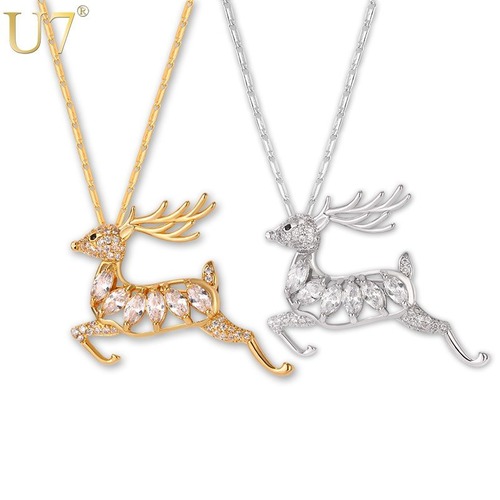 レディース ネックレス クリスタル 鹿 ペンダント シルバー カラー AAA キュービック ジルコニア 動物 80002182