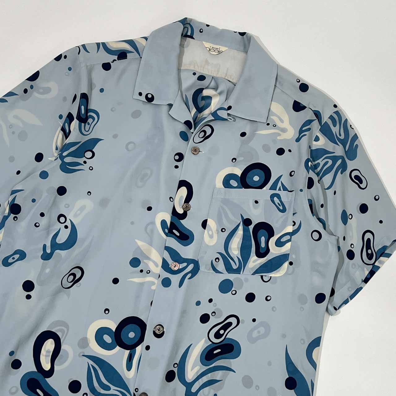 80s 90s nicole ニコル マリン風 デザイン 開襟 半袖シャツ/水色系 レディース ビンテージ