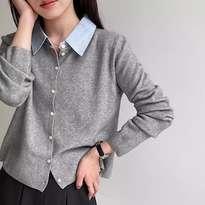 shirt collar knit top 14247