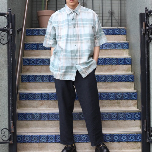 USA VINTAGE HALF SLEEVE CHECK PATTERNED RAMIE SHIRT/アメリカ古着半袖チェック柄ラミーシャツ