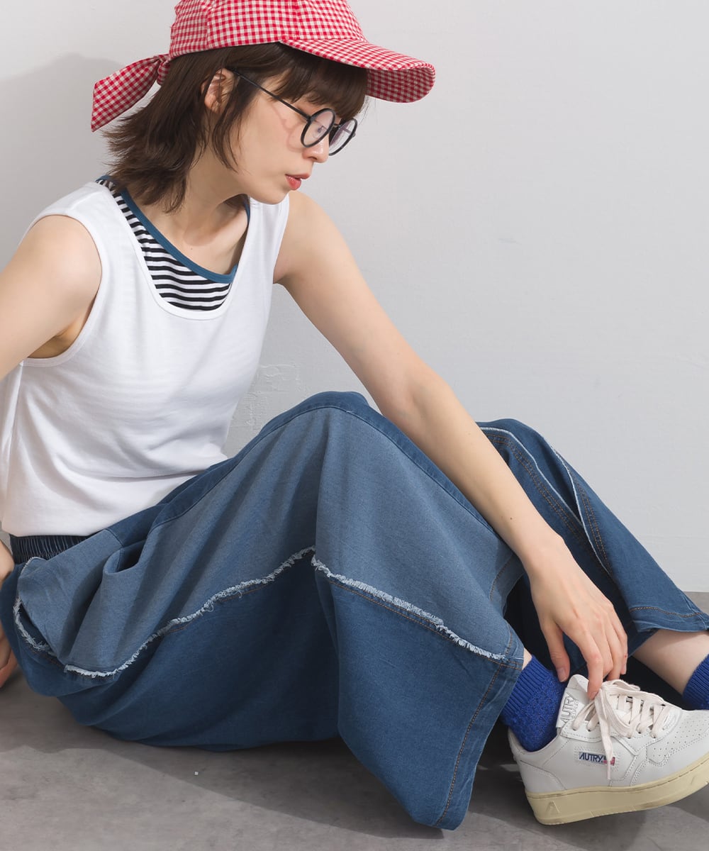 D262106 デニム切替ワイドパンツ / Denim Panel Wide Pants | meme