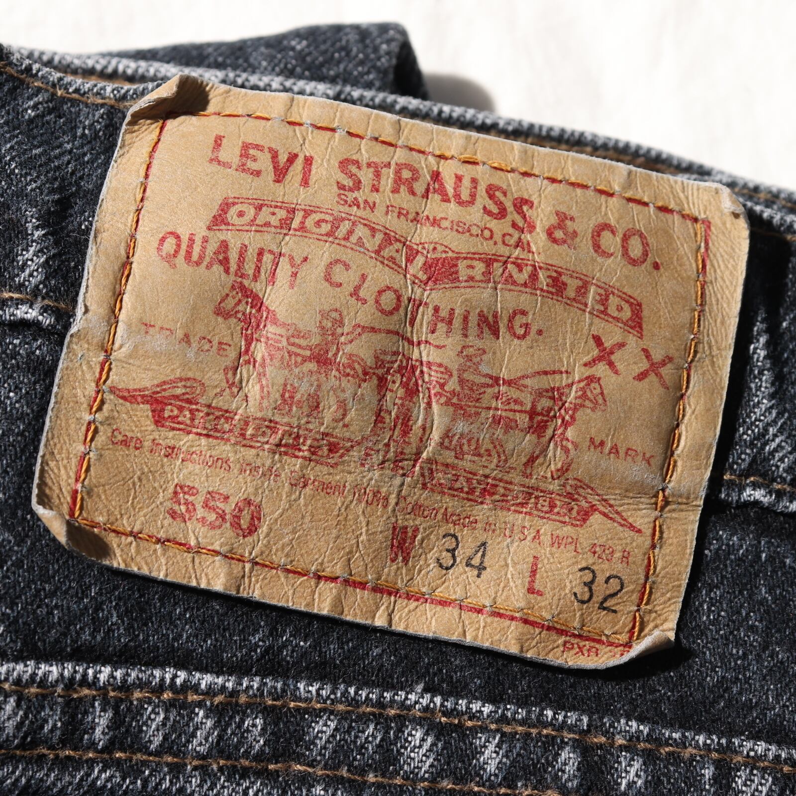 極美品 34×32 Levi's 550 USA 91年 先染め ブラック インディゴ デニム
