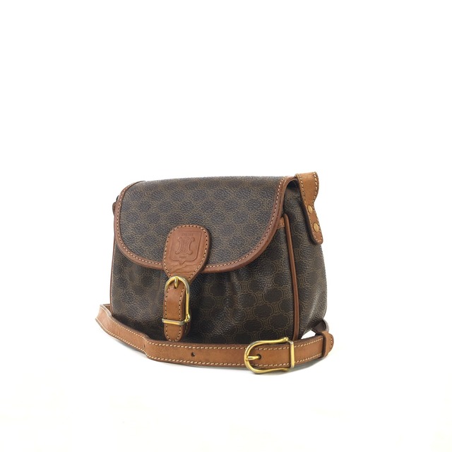 CELINE セリーヌ マカダム ブラゾン型押し フロントベルト PVC レザー ミニバッグ ショルダーバッグ ブラウン vintage ヴィンテージ オールド sykhsz
