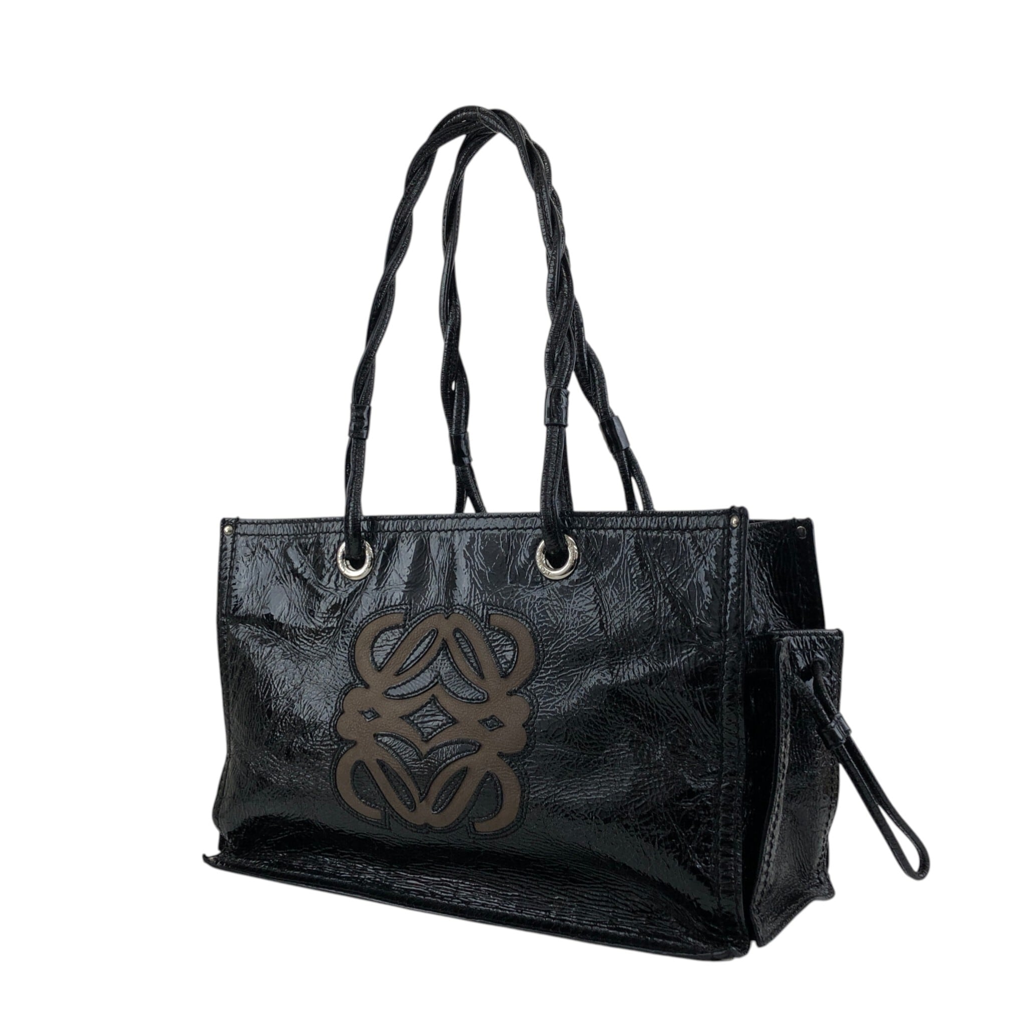 M*i様 【LOEWE】アナグラム エナメルバックル アンダーアームパーティバッ LOEWE ロエベ ハンドバッグ ブラック アナグラム エナメル トート